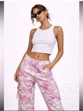 🌹FREE w/purchase y2k camp pink cargo pants vintage